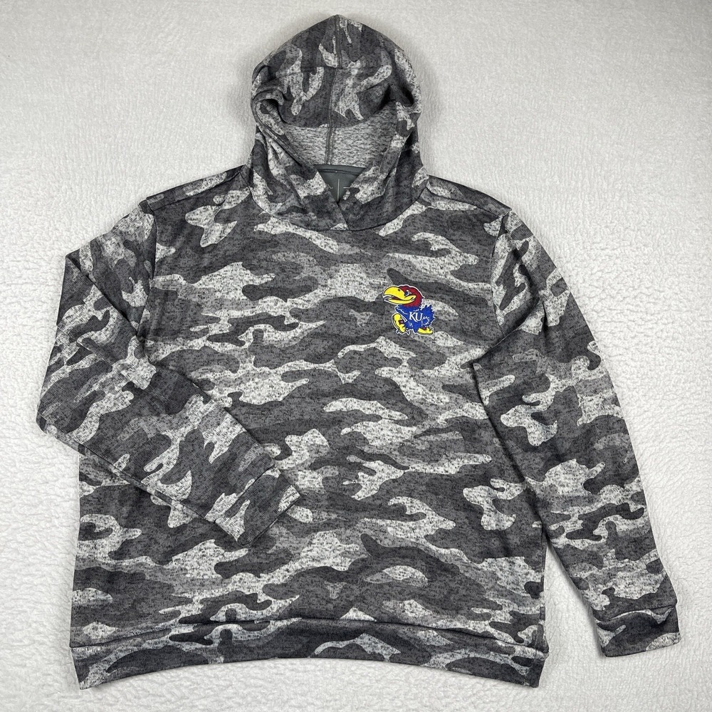 Kansas Jayhawks Sweatshirt Mens XXL Gray Camo Pullover Hoodie NCAA Basketball